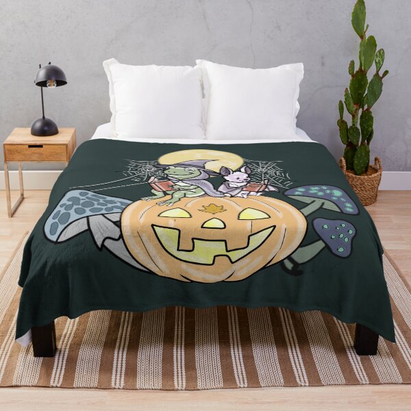 Item preview, Frog Witch and Bat Cottagecore Mushroom Halloween Pumpkin designed and sold by LeshanArt.