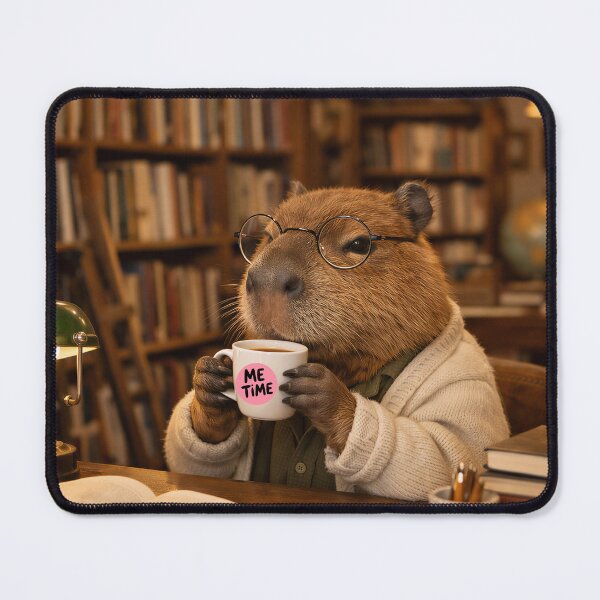 Item preview, Capybara Drinking Coffee In Library Me Time designed and sold by Soluna Studio.