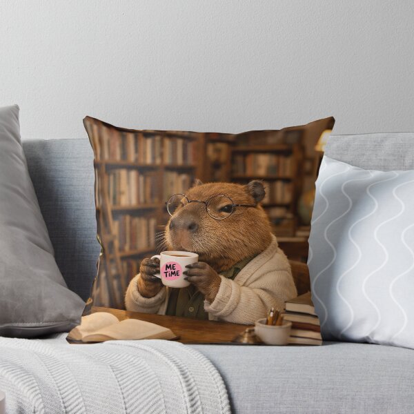 Item preview, Capybara Drinking Coffee In Library Me Time designed and sold by Soluna Studio.