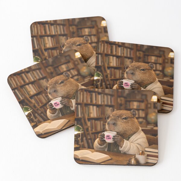 Item preview, Capybara Drinking Coffee In Library Me Time designed and sold by Soluna Studio.