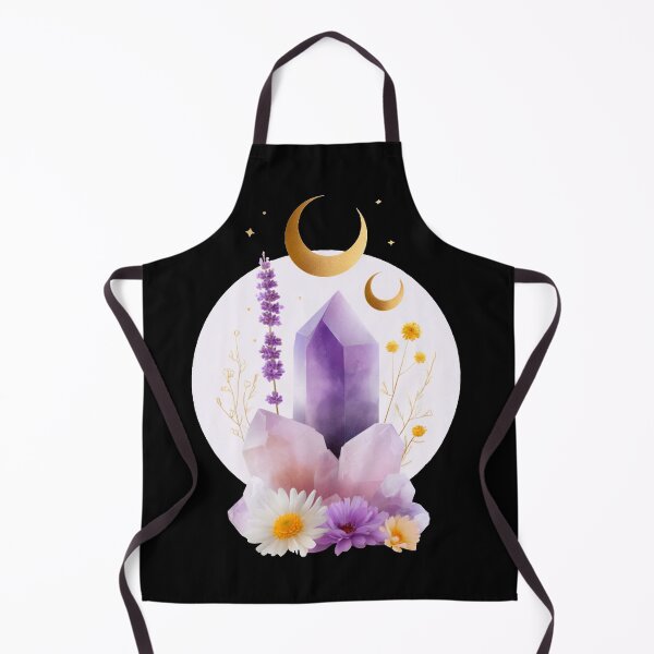 Item preview, Amethyst Crystal Cluster With Flowers and Gold Crescent Moons — Spiritual Healing, Nature and Mystical Decor designed and sold by KanDa-Shop.