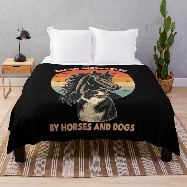 Item preview, Easily Distracted by Horses and Dogs | Funny Animal Lover | Horse Lover | Dog Lover | Retro Sunset Vintage Country Farm Life Graphic designed and sold by Made by Tamar.