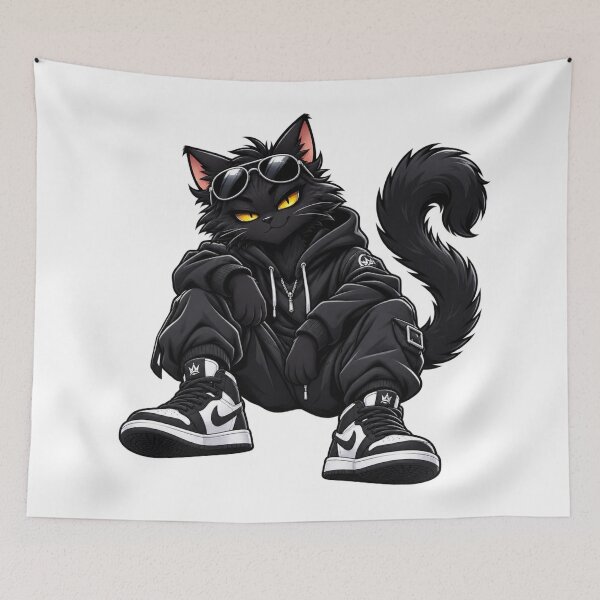 Item preview, Cool Black Cat in Streetwear Hoodie and Sneakers designed and sold by AleksKos.