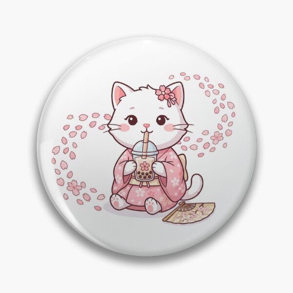 Item preview, Cute Cat Drinking Sakura Bubble Tea - Kawaii Boba Milk Tea Art designed and sold by PetalsPaws.