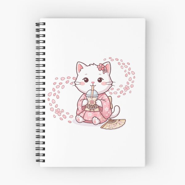 Item preview, Cute Cat Drinking Sakura Bubble Tea - Kawaii Boba Milk Tea Art designed and sold by PetalsPaws.