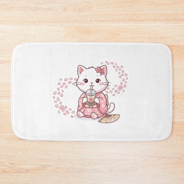 Item preview, Cute Cat Drinking Sakura Bubble Tea - Kawaii Boba Milk Tea Art designed and sold by PetalsPaws.