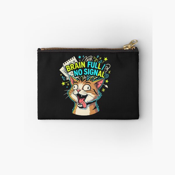 Item preview, Brain Full No Signal Crazed Cat - Student Teacher ADHD Humor designed and sold by SplashTastic.