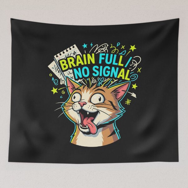 Item preview, Brain Full No Signal Crazed Cat - Student Teacher ADHD Humor designed and sold by SplashTastic.