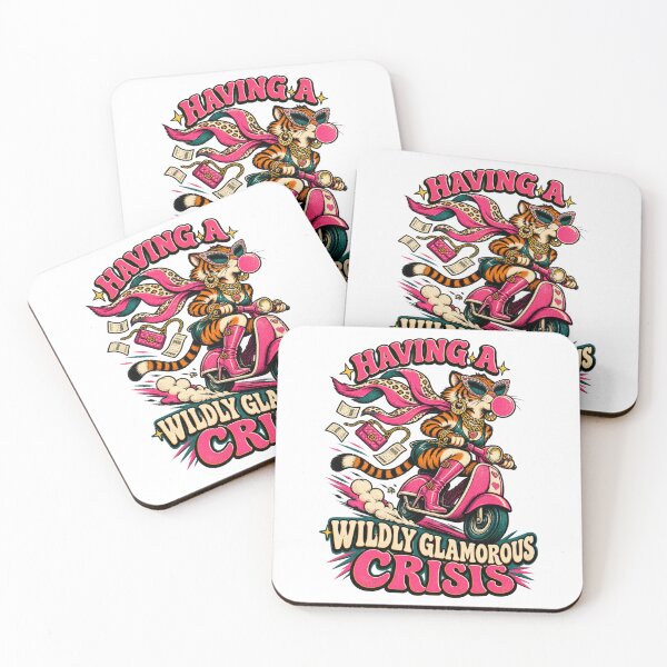 Item preview, Wildly Glamorous Crisis Tiger - Retro Pink Moped & Shopping designed and sold by BumbleBloom7.