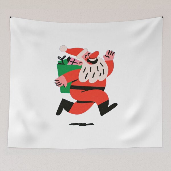 Item preview, Funny Santa Claus Running with Christmas Gifts – Red Santa Hat designed and sold by Ramona-Gliga.