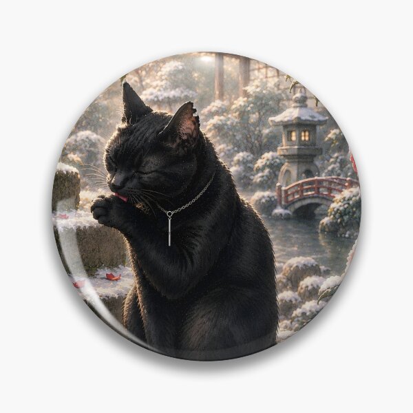 Item preview, Camellias and a Black Cat – A Peaceful Japanese Winter designed and sold by solace-garden.