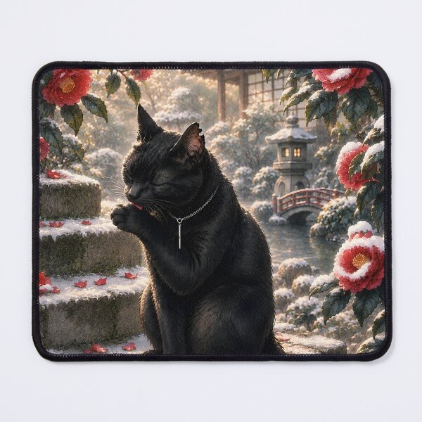 Item preview, Camellias and a Black Cat – A Peaceful Japanese Winter designed and sold by solace-garden.