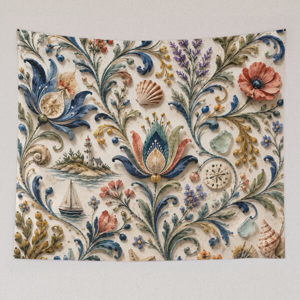 Item preview, Coastal Folk Floral Pattern | Baltic Inspired Design designed and sold by TheSlowShore.