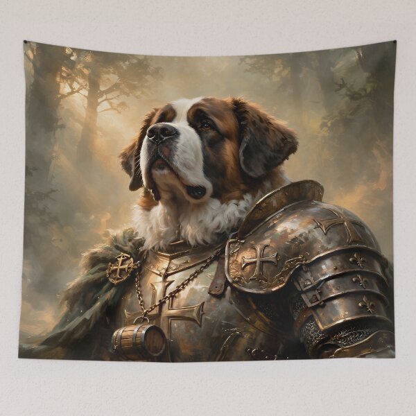 Item preview, Saint Bernard Knight Fantasy Warrior Dog in Enchanted Forest designed and sold by cr6zym1nd.