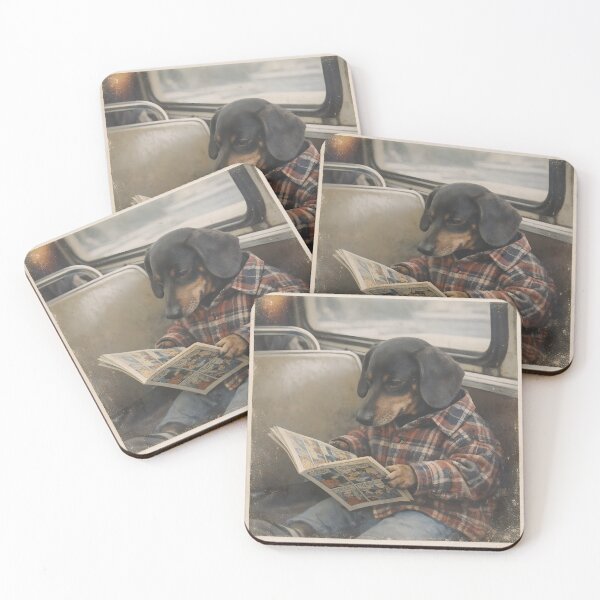 Item preview, Dog Sitting on a Vintage Car Reading a Magazine Wall Art | Relaxed Canine Road Trip Portrait | Retro Photography Aesthetic Print designed and sold by PaintedPixels01.
