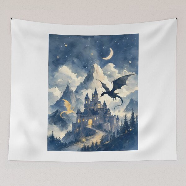 Item preview, Basgiath Dragons Fantasy Castle At Night designed and sold by Rising Drake.