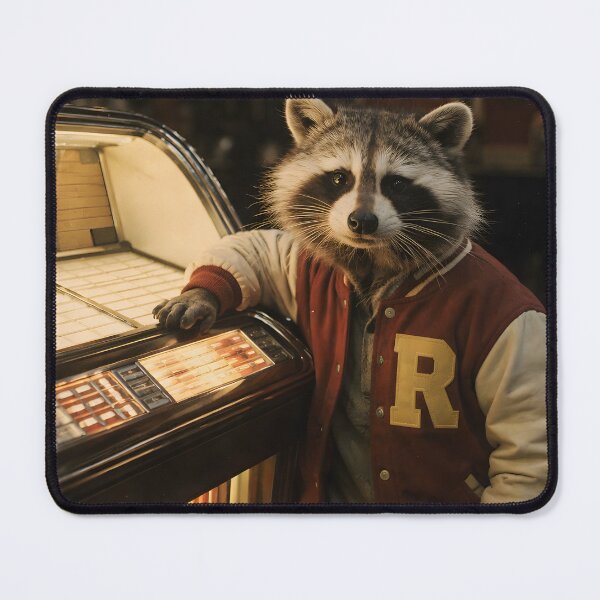 Item preview, Raccoon in an Old Casino Wall Art | Mysterious Woodland Character in a Vintage Casino Interior | Retro Photography Aesthetic Print designed and sold by PaintedPixels01.