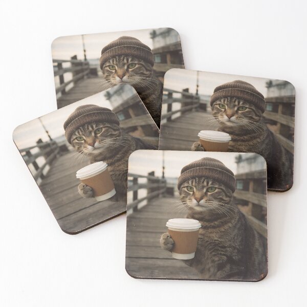 Item preview, Cat Drinking Coffee Wall Art | Cozy Feline Enjoying a Warm Cup | Retro Photography Aesthetic Nostalgic Vintage Print designed and sold by PaintedPixels01.
