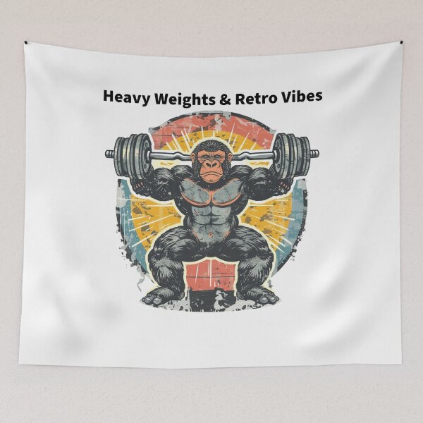 Item preview, Vintage Retro Workout Gorilla Heavy Weight Gym Lover T-Shirt designed and sold by TrendyGalaxy.