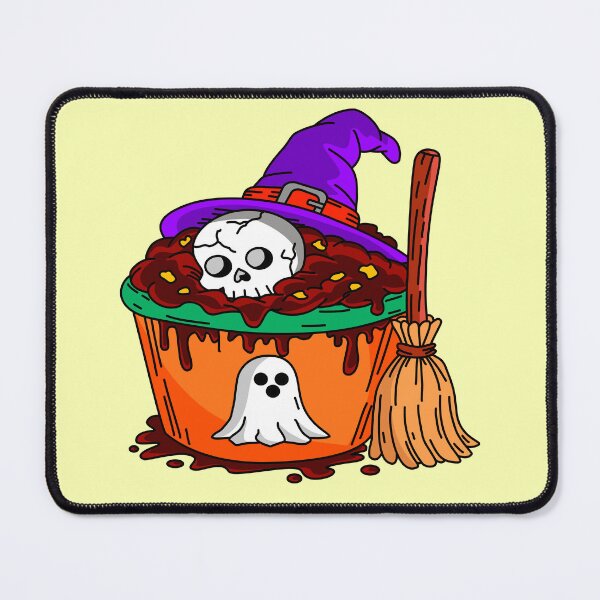 Item preview, Spooky Halloween Bakery Witch Cupcake with Skull Hat and Broomstick Vector Illustration designed and sold by RS4you.