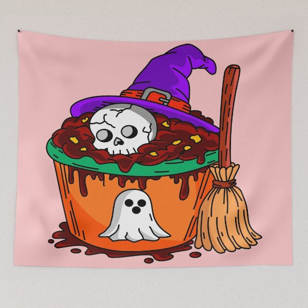 Item preview, Spooky Halloween Bakery Witch Cupcake with Skull Hat and Broomstick Vector Illustration designed and sold by RS4you.