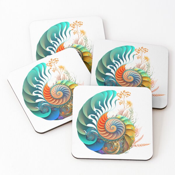 Item preview, Rainbow Gradient Nautilus with Botanical Fronds designed and sold by RAGANADesign.