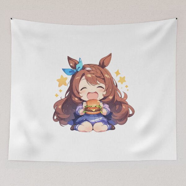 Item preview, Super Creek Uma Musume Pretty Derby Chibi Kawaii Burger Anime Girl Happy Glow designed and sold by Dashsopaner.