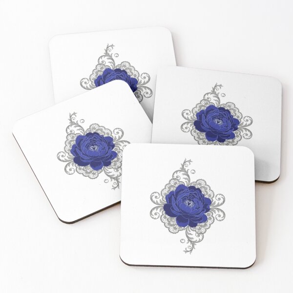 Item preview, Victorian Blue Peony in Silver Lace Crest - Dark Gothic Floral Art designed and sold by Dzblack.