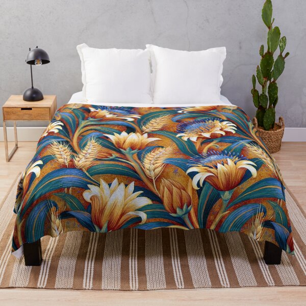 Item preview, Vibrant Orange Blossom and Blue Linen Pattern designed and sold by Piotrek0001.