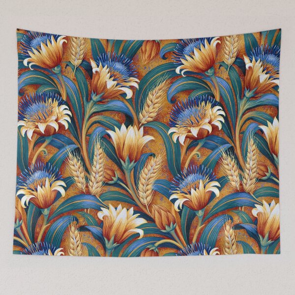 Item preview, Vibrant Orange Blossom and Blue Linen Pattern designed and sold by Piotrek0001.