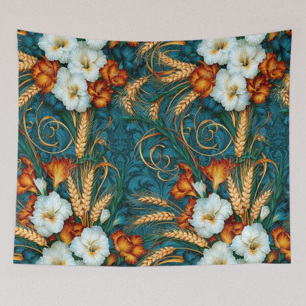Item preview, Deep Teal Floral Tapestry and White Daisies designed and sold by Piotrek0001.