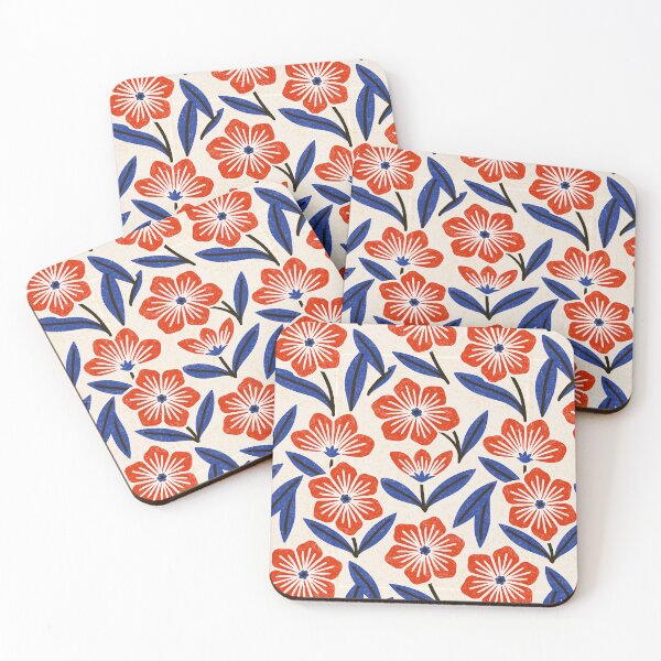 Item preview, Bold Red and Blue Folk Art Florals designed and sold by junkydotcom.