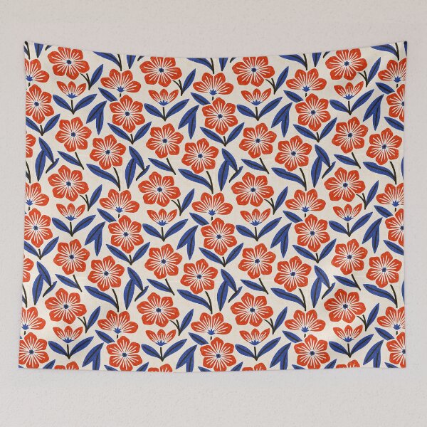Item preview, Bold Red and Blue Folk Art Florals designed and sold by junkydotcom.
