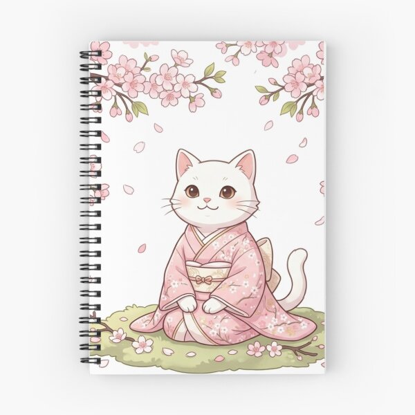 Item preview, Cute White Cat in Pink Kimono under Cherry Blossoms - Japanese Art designed and sold by PetalsPaws.