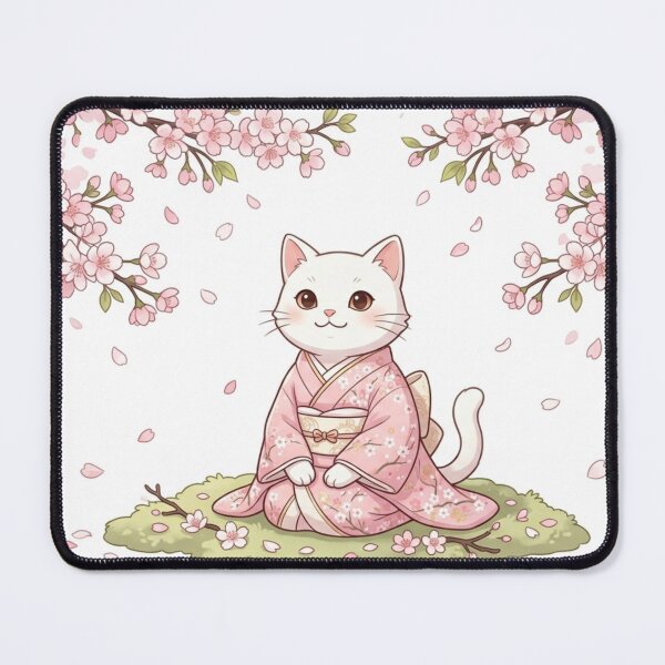 Item preview, Cute White Cat in Pink Kimono under Cherry Blossoms - Japanese Art designed and sold by PetalsPaws.