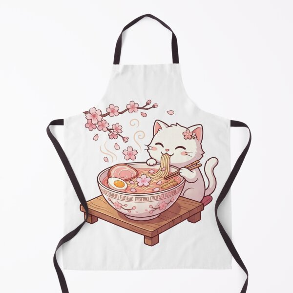 Item preview, Cute White Cat Eating Sakura Ramen - Japanese Foodie Art designed and sold by PetalsPaws.