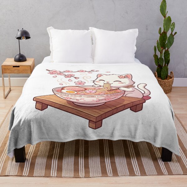 Item preview, Cute White Cat Eating Sakura Ramen - Japanese Foodie Art designed and sold by PetalsPaws.