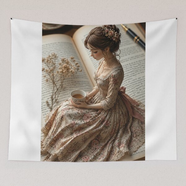 Item preview, Romantic Vintage Woman Reading on an Open Book with Tea designed and sold by Arts121.