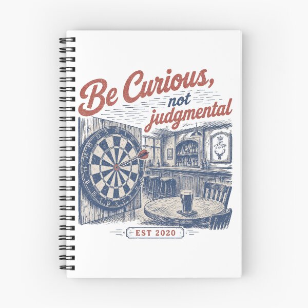 Item preview, Be curious, not judgmental, Retro style dartboard and pub designed and sold by Olena Du.