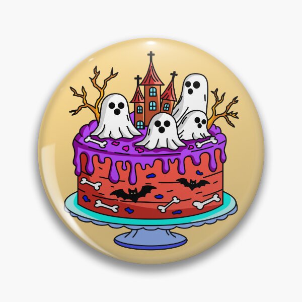 Item preview, Spooky Halloween Bakery Cake with Ghosts Haunted Castle Bats and Bones Vector Illustration designed and sold by RS4you.