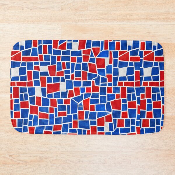 Item preview, Vibrant Red Blue White Geometric Mosaic Pattern designed and sold by zenjiinspired.