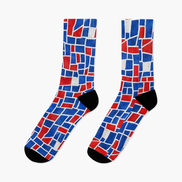 Item preview, Vibrant Red Blue White Geometric Mosaic Pattern designed and sold by zenjiinspired.