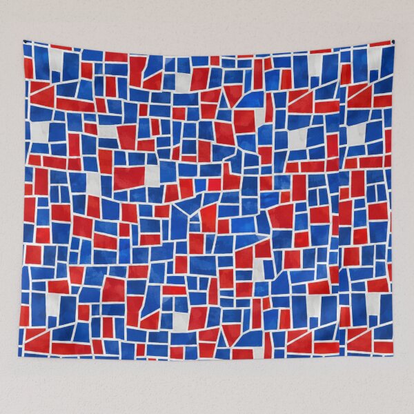 Item preview, Vibrant Red Blue White Geometric Mosaic Pattern designed and sold by zenjiinspired.