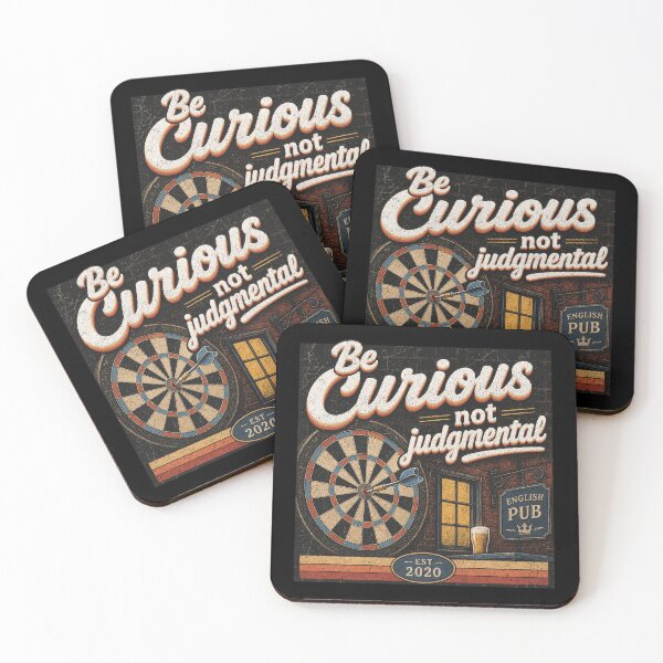 Item preview, Be curious, not judgmental, Retro style dartboard, dart, pub designed and sold by Olena Du.