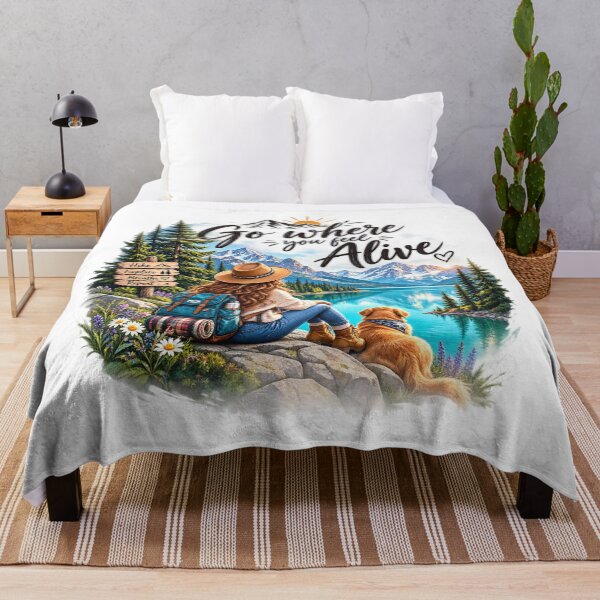 Item preview, Female Hiker and Dog Mountain Lake designed and sold by FABIOLA1970.