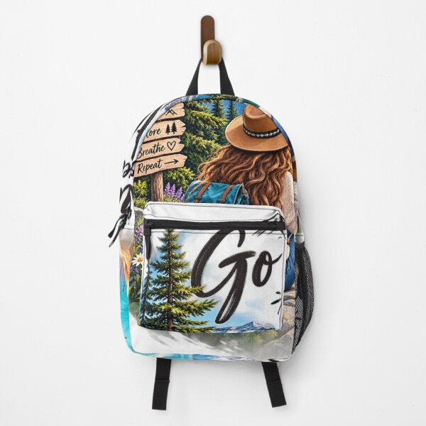 Item preview, Female Hiker and Dog Mountain Lake designed and sold by FABIOLA1970.