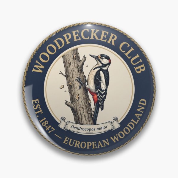 Item preview, Woodpecker Club Vintage Badge European Woodland designed and sold by CalmCapy Co.