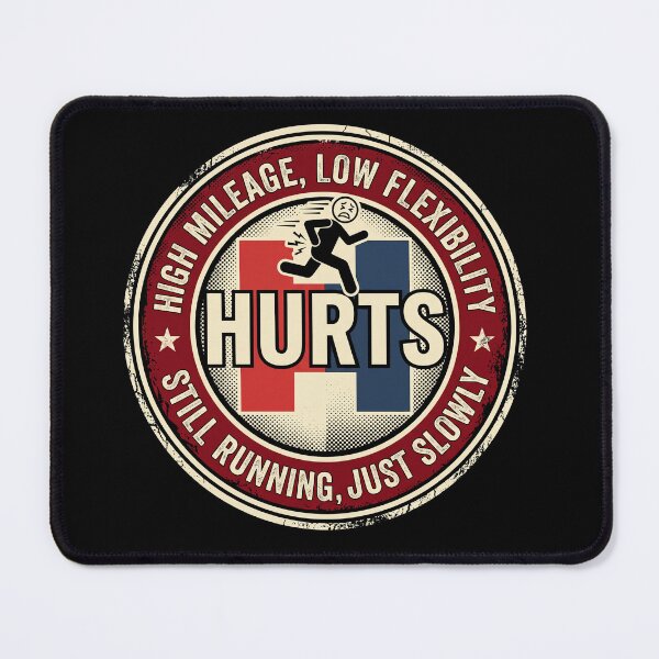 Item preview, High Mileage Low Flexibility Funny Slow Runner Retro Badge designed and sold by AdyKurniawan.