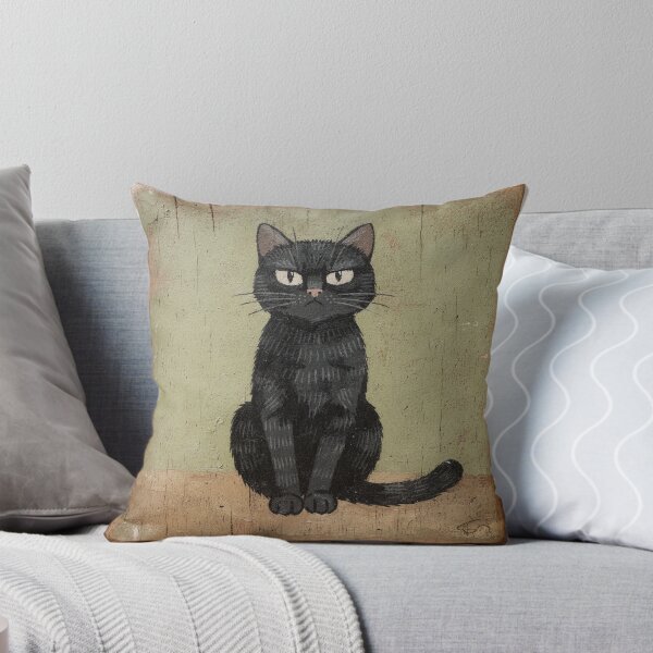 Item preview, Serious Black Cat Folk Art designed and sold by PictorialWhimsy.
