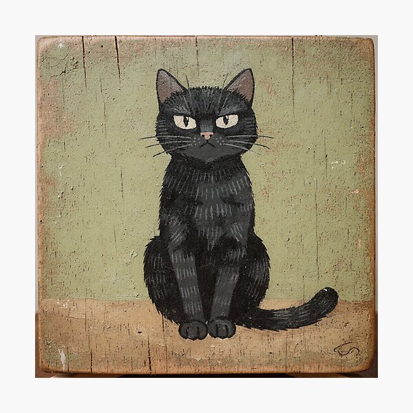 Item preview, Serious Black Cat Folk Art designed and sold by PictorialWhimsy.